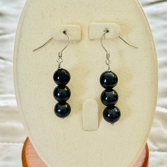 925 Sterling Silver Shungite Dangle Earrings NWOT - Picture 1 of 7
